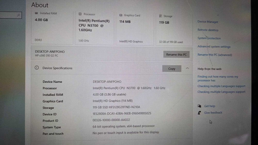 Laptop HP X360 310 G2