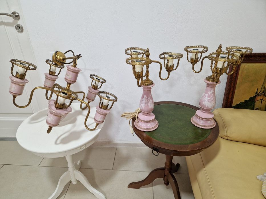 Set vintage italian – 2 veioze + candelabru ceramică pictata manual