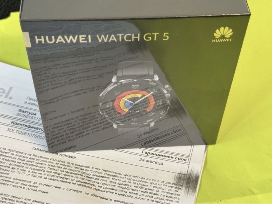 ЗАПЕЧАТАН 46mm Huawei watch GT 5 | GT5 Yettel Гаранция 2028 Black