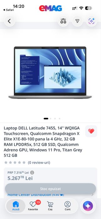 Laptop DELL Latitude 7455, Touchscreen, 32 GB RAM LPDDR5x, 512 GB SSD