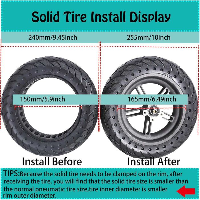 Nedong 1 бр Непневматична плътна гума 10 x 2.125 – за електр скутери