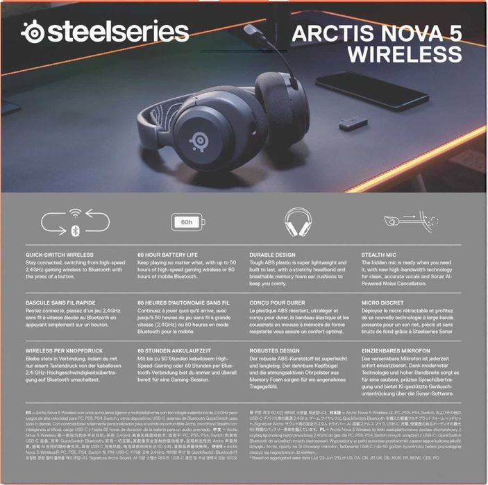 Нови Безжични Гейминг Слушалки SteelSeries Arctis Nova 5 ClearCast 2.X