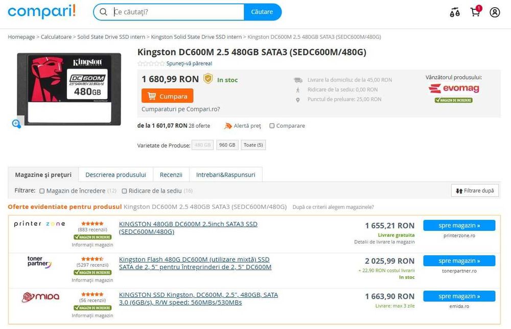 SSD Kingston Enterprise DC500M 480GB SATA-III 2.5 inch sigilat