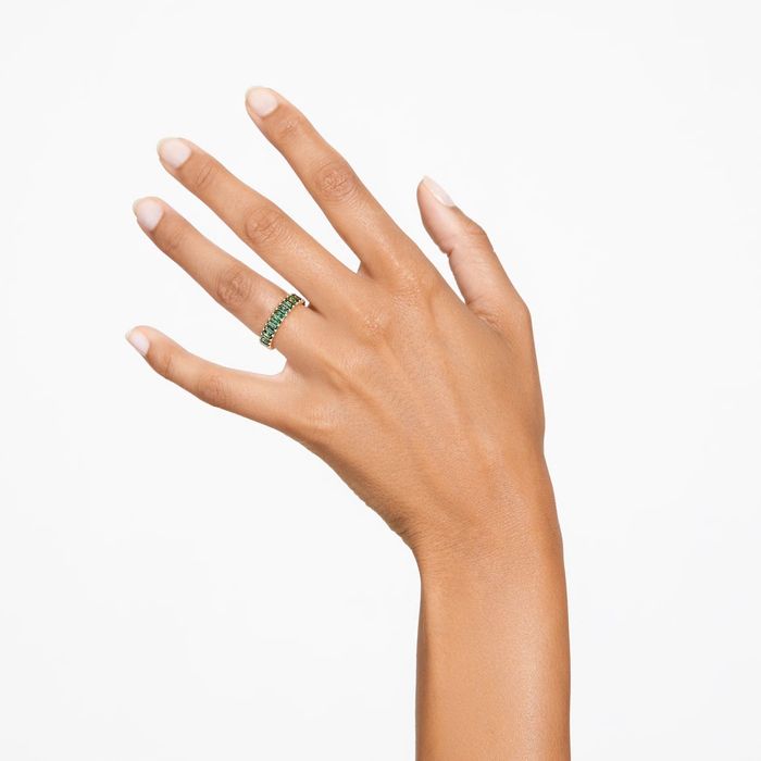 Swarovski Matrix ring Baguette cut, Green, 18K gold finish