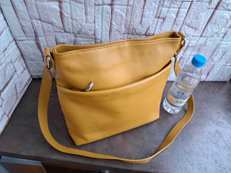 дамска чанта,малка жълта чанта,торба-естествена кожа