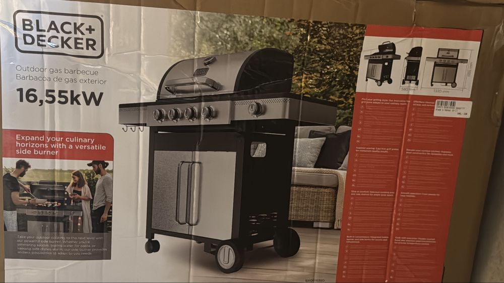 Grătar pe gaz BLACK+DECKER 16,55 kW – Nou / BBQ exterior / 4+1 arzătoare