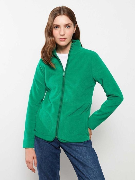 Дамска жилетка с джобове и цип LC Waikiki, Зелена, XL