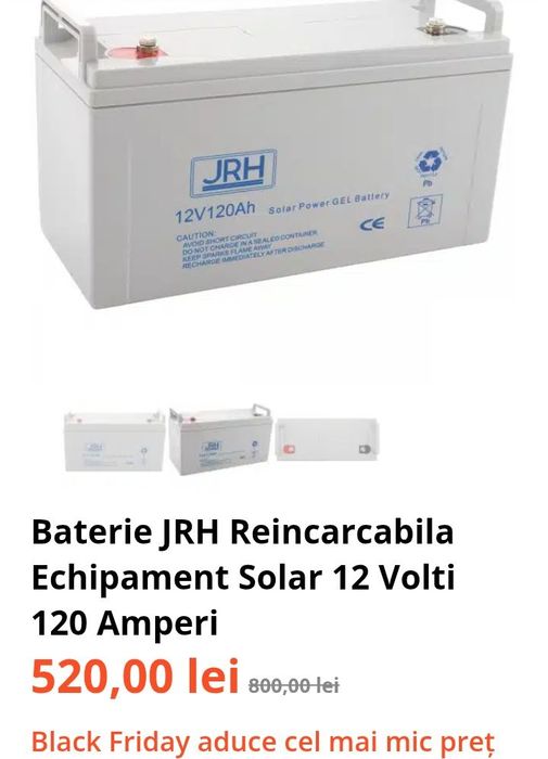 Vând bateri solare  12 V. 120 Amperi