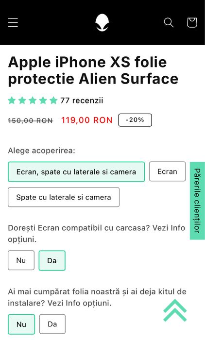 Folie protectie Alien Surface Apple iPhone XS