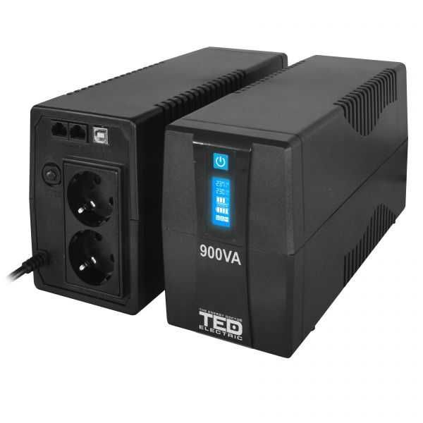 UPS 900VA 500W cu Stabilizator si Management, 2x Schuko, Ecran LCD
