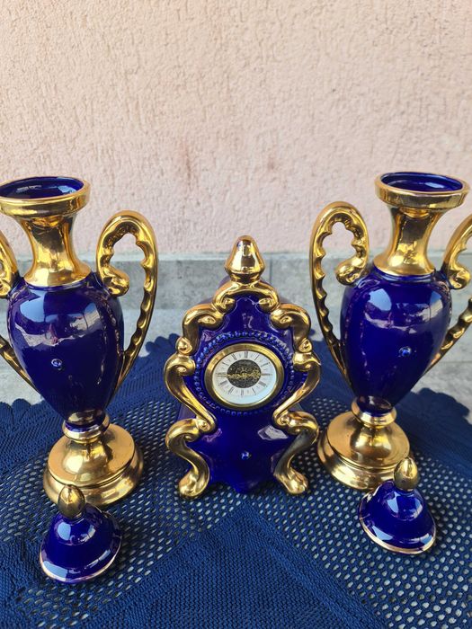 SetCeramicAlbastruCobaltVaze siCeas Fabricat 1962firmaCAT Italy