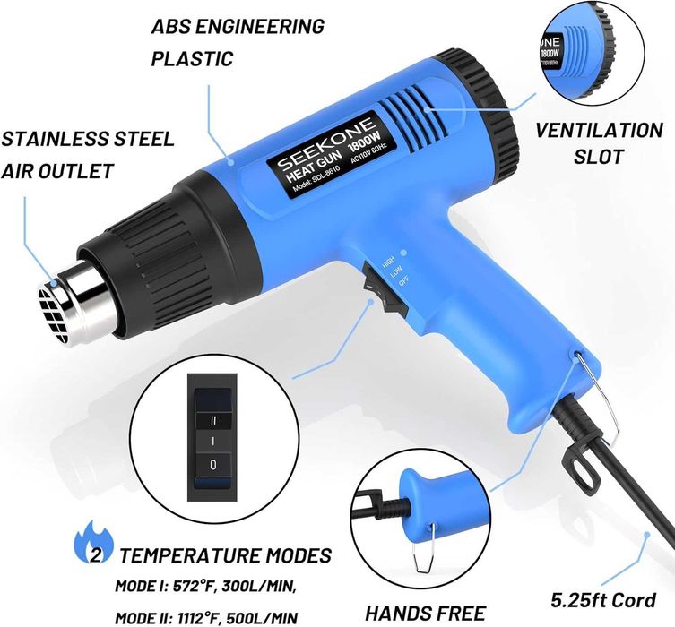 2000W Пистолет за горещ въздух + Подарък Топлозащитни ръкавици
