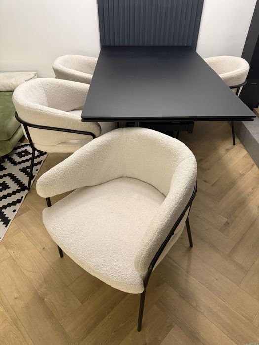 Set 4 Scaune/Fotolii metal alb boucle