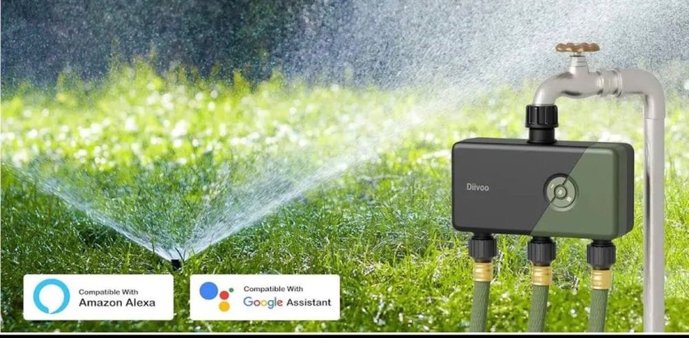Programator irigare WiFi Diivoo 3 zone Alexa Google temporizator automat din alama pentru gradina