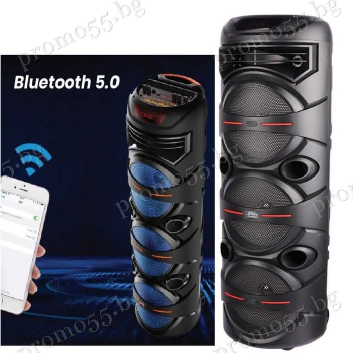 Голяма тонколона 95см. 3х8 инча с безжичен микрофон, дистанционно, RGB