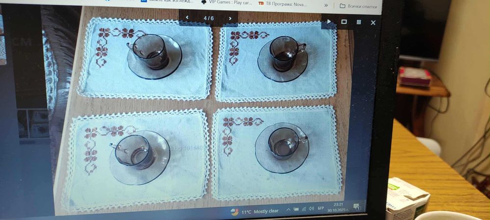 Комплект за студено сервиране, красиво каре,тишлайфер  ръчно бродирани