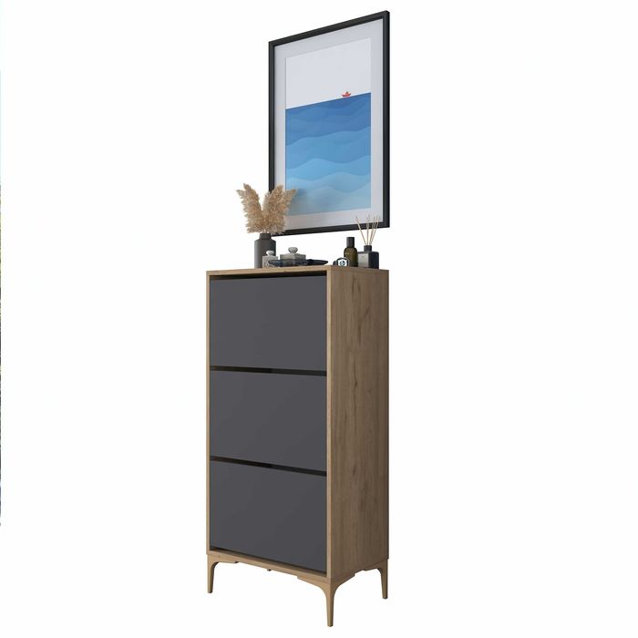 Шкаф за обувки Puzzle-home 2817, 3 отделения, Орех - антрацит-Промоция