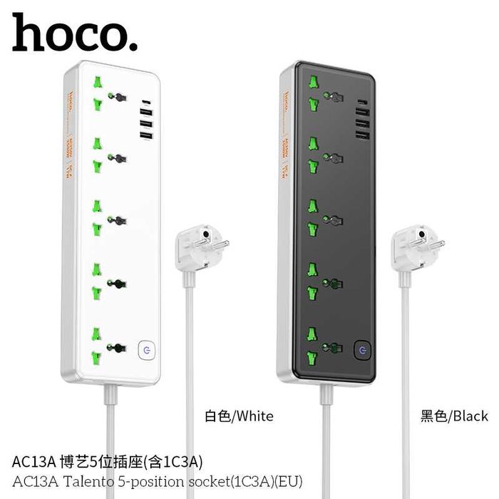 Hoco AC13A Talento Сетевой фильтр 5 розетками и USB-портами PD17W (EU)