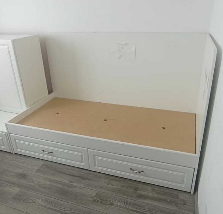 Pat Alb de colt cu 2 Sertare; Pat cu Lada si Somiera 190x90 cm