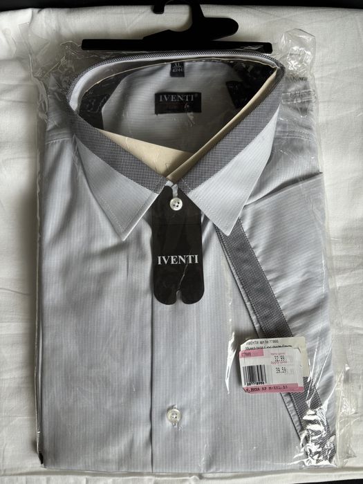 Светлосива мъжка риза с къс ръкав, р-р 43/44 (XL), от памук/полиестер