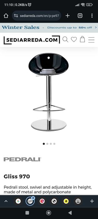 Бар столове PEDRALI GLISS 970 sviwel stool with adjustable seat