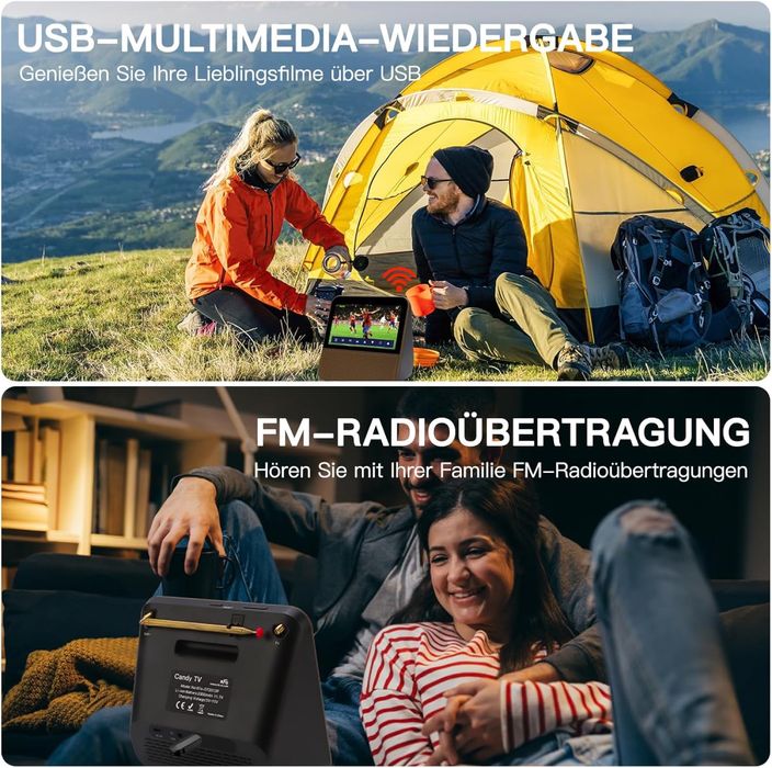 Мини преносим телевизор, 7 инча, Candy TV DVB-T2 + FM