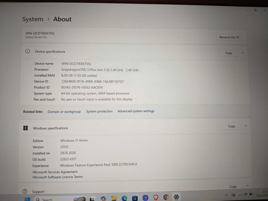 Laptop Samsung Galaxy Book 2 Go SnapDragon 7cPlus Gen 3 5G 8Gb Ram 256 Gb SSD