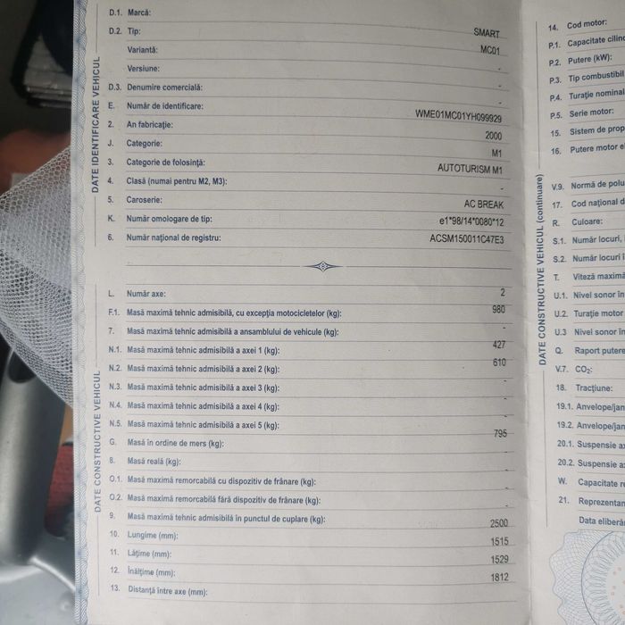 Vind mașina Smart pt. programul rabla 500 euro