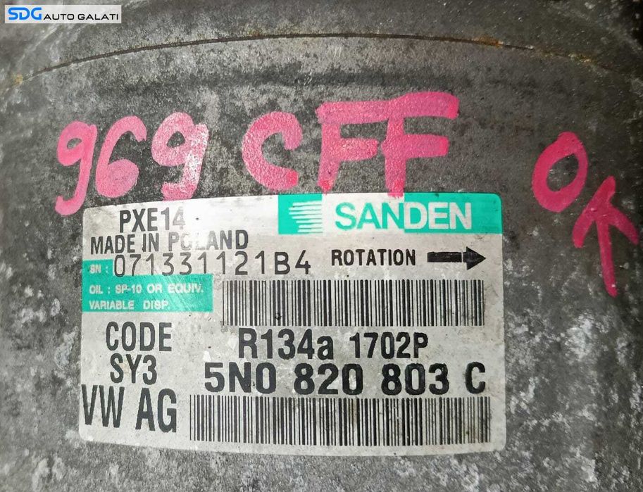 Compresor AC Aer Conditionat Clima Skoda Octavia 2 1.6 1.9 2.0 TDI 2004 - 2013 Cod 5N0820803C [M9279]
