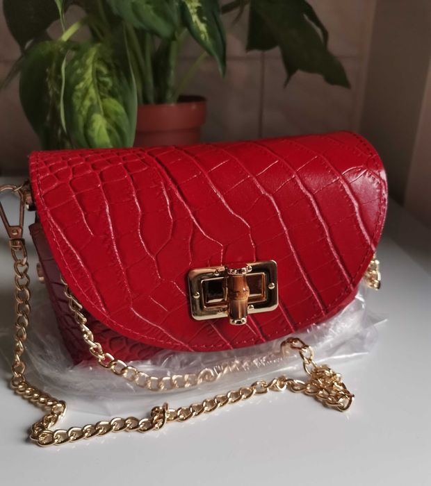 Poșetă de Lux - Elegantă Superbă din Piele Naturală Croco Lăcuită , Made in Italy * NOU*