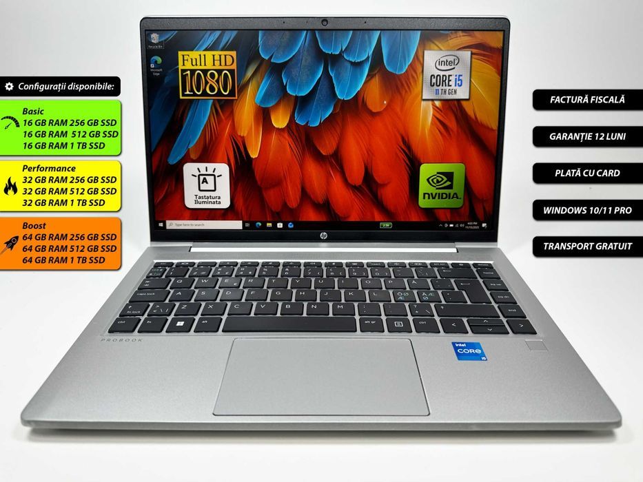 Laptop HP Probook Intel i5-1135G7 64 GB ram 256 GB ssd Ecran 14 inch Full HD Nvidia GeForce MX450 Design Metalic Windows 11 Factura si Garantie 1 an