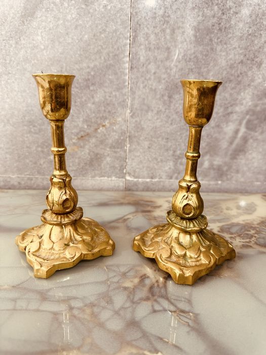 Антикварни месингови свещници – чифт, около 1900 г.