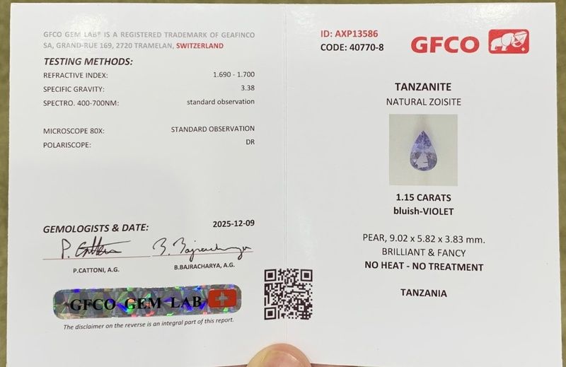 Танзанит с ТОП цвят и швейцарски сертификат