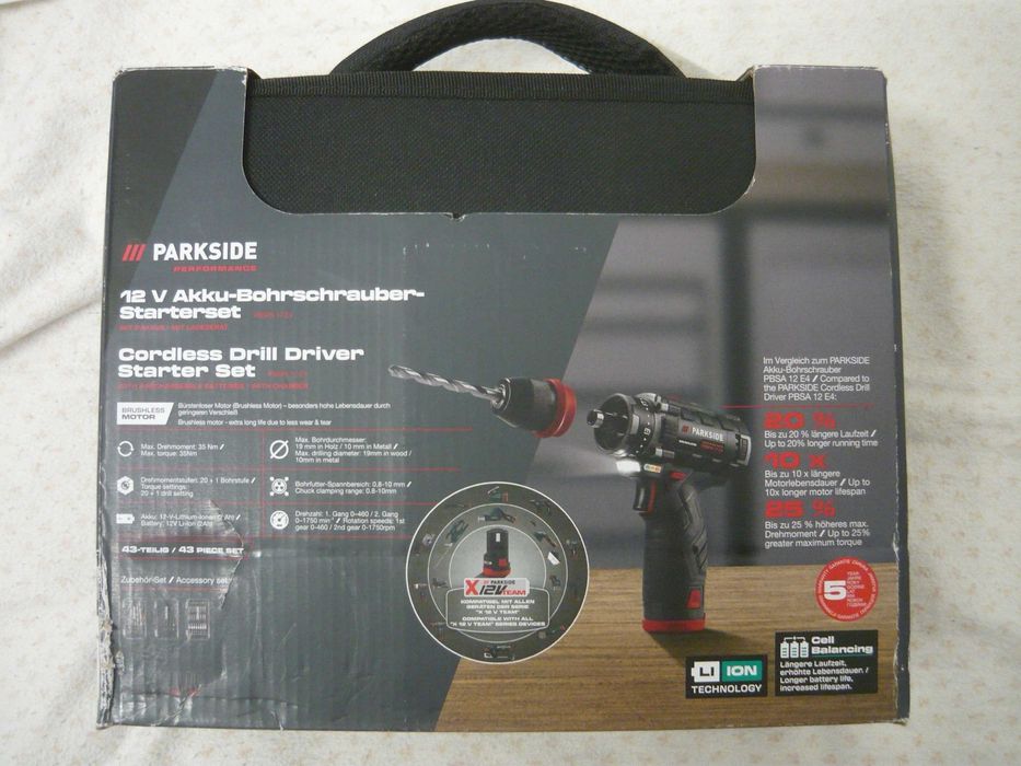 Autofiletantă NOUĂ bormașină Parkside cu 2 acumulatori și 83 accesorii