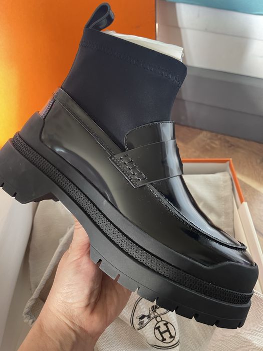 Боти Hermes черни лак и ластик
