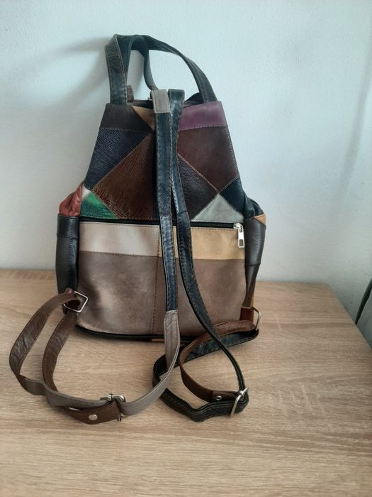 Rucsac / Geantă damă din piele naturală, model patchwork
