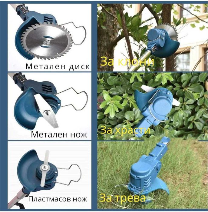НЕМСКА Резачка и Тример 2в1 36V 8,0AH KRAFTROYAL 4 Батерии + ЛЕД ФЕНЕР