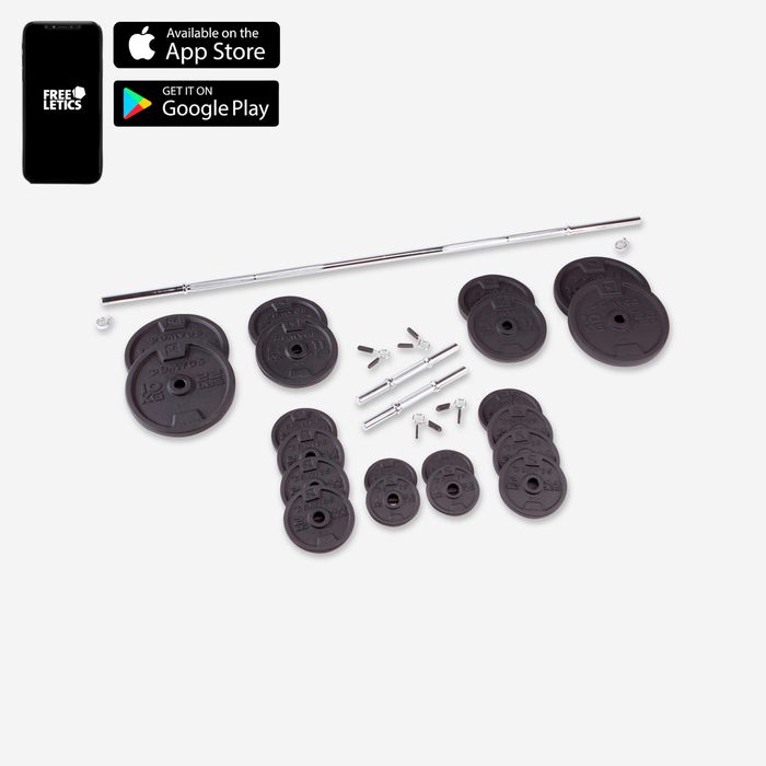 Set gantere și bare Bodybuilding 93 kg cu - produs resigilat Decathlon