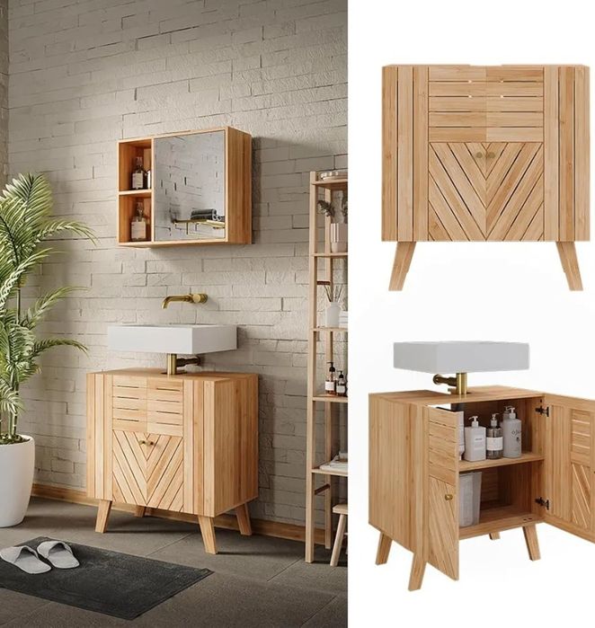 Шкаф за подмивка естествен бамбук 7493