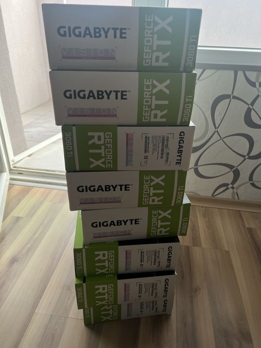 7х Gigabyte RTX 3060 Ti Vision OC 8GB(Samsung памет)