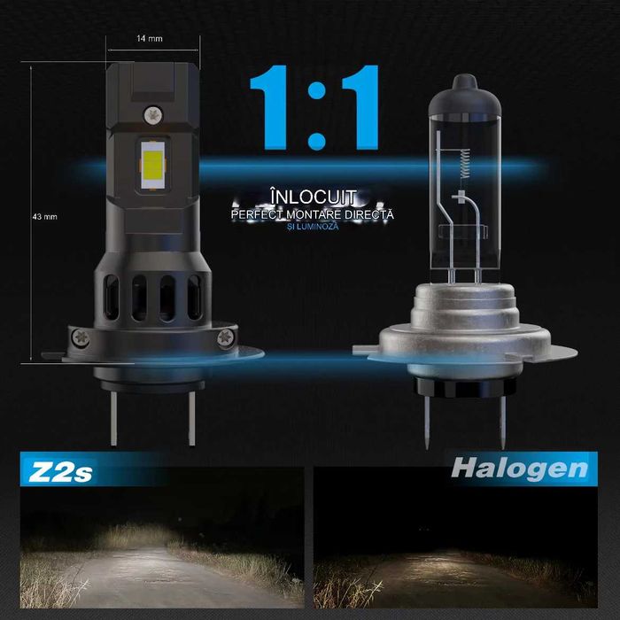 Set 2 Becuri Led  180w  alb 6000k H1 H4 H7 H11 HB3 HB4 9012