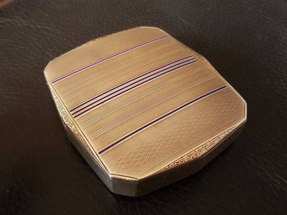 Сребърна с емайл сребро Арт Деко табакера с кутия сребро