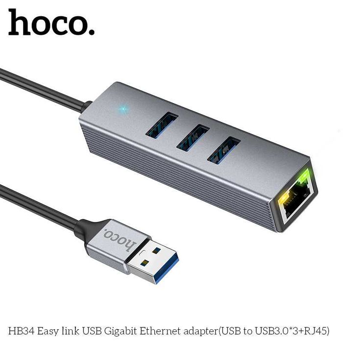 Hoco HB34 USB Type-C RJ45 + 3×USB 3.0 Gigabit Ethernet Docking Station