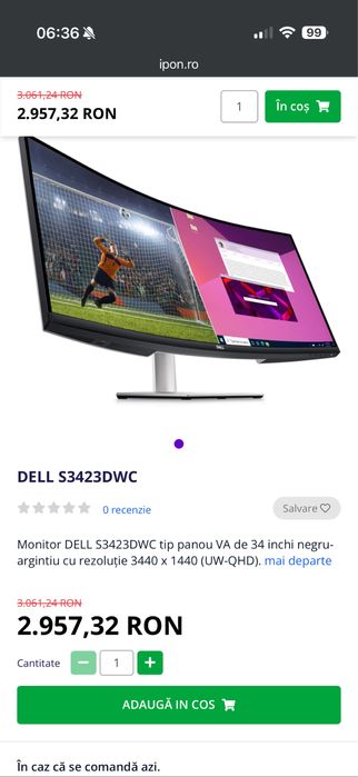 Monitor Dell S3423DWC nou sigilat