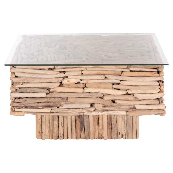 Маса, Sparrow, Натурален, Дърво, Стъкло, 95х95х51см.