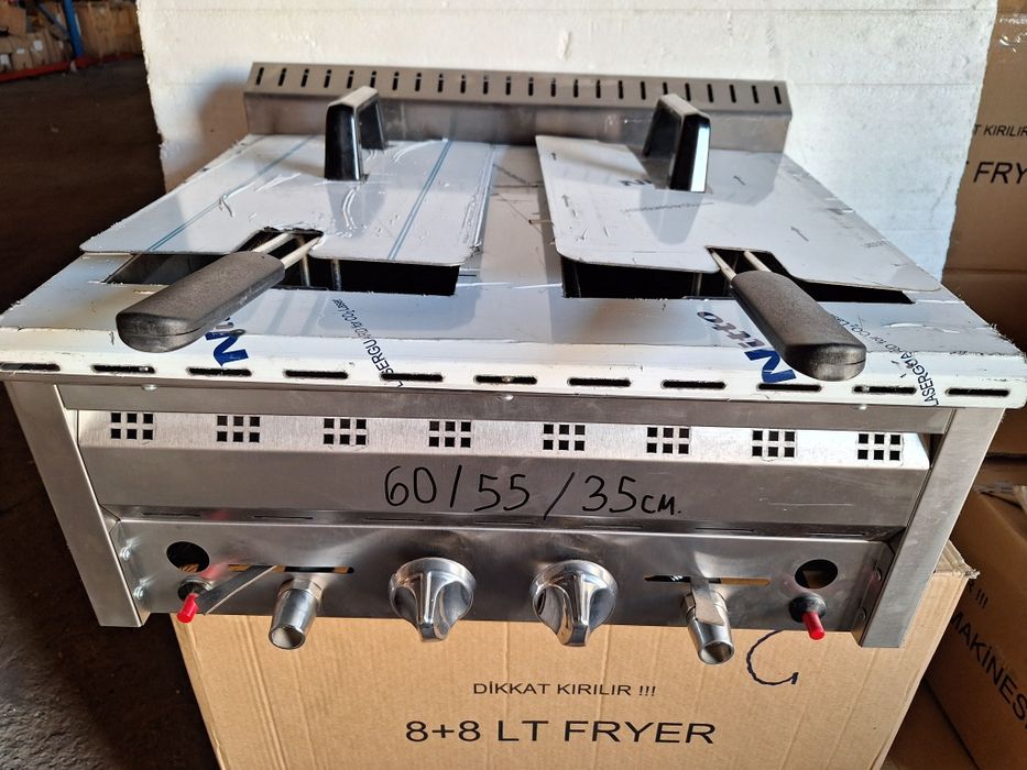 Фритюрник газов двоен 8+8л. 3  модела. Защита СЕ дюнер ,котлон,скара