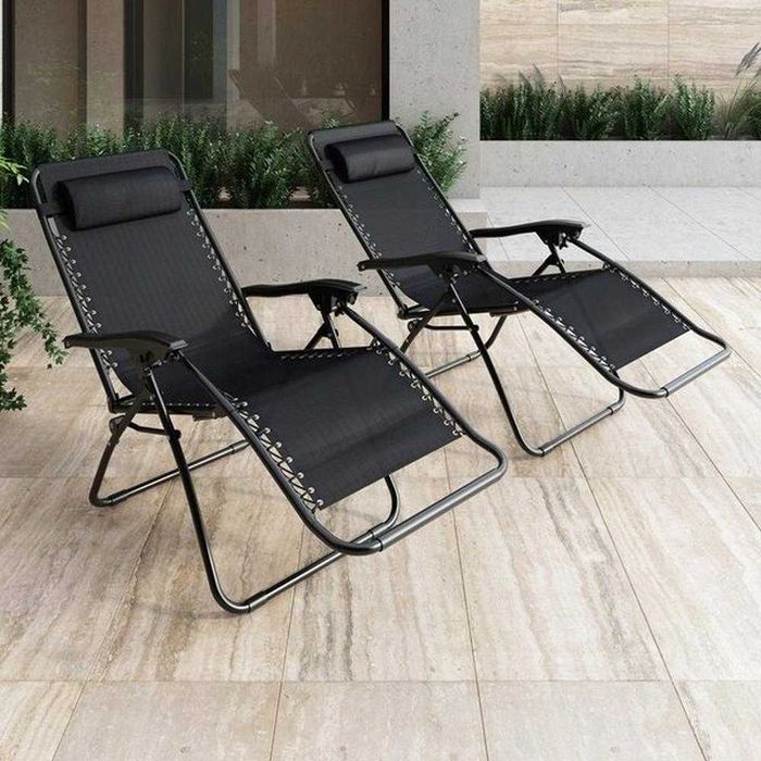 Sezlong Scaun de relaxare cu suport pentru pahare negru