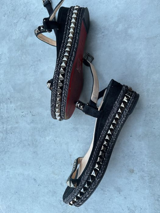Дамски официални сандали обувки Christian Louboutin черни с камъни нисък ток