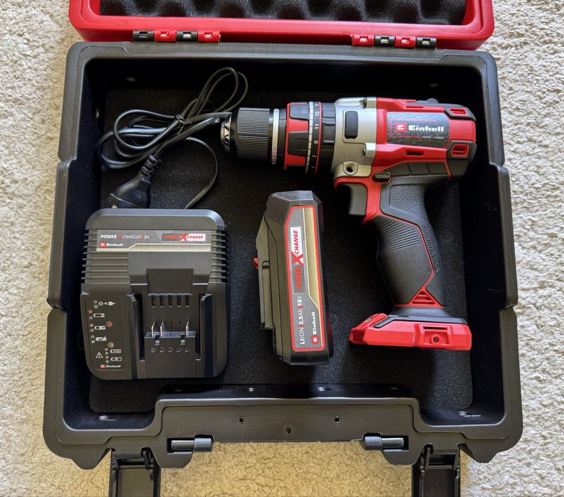 Set masina de gaurit si insurubat (bormasina) Einhell TE-CD 18 Li-i Brushless, 18 V, 60 Nm + acumulator 2.5Ah, 18V + incarcator + cutie transport