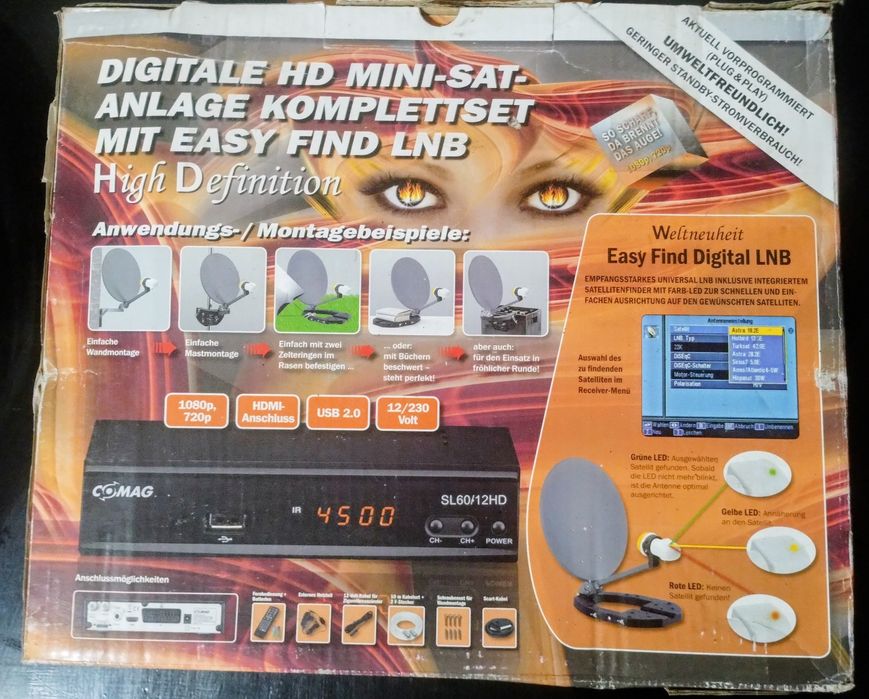 Set antena satelit mobila pentru rulota sau autorulota, 12V sau 230V